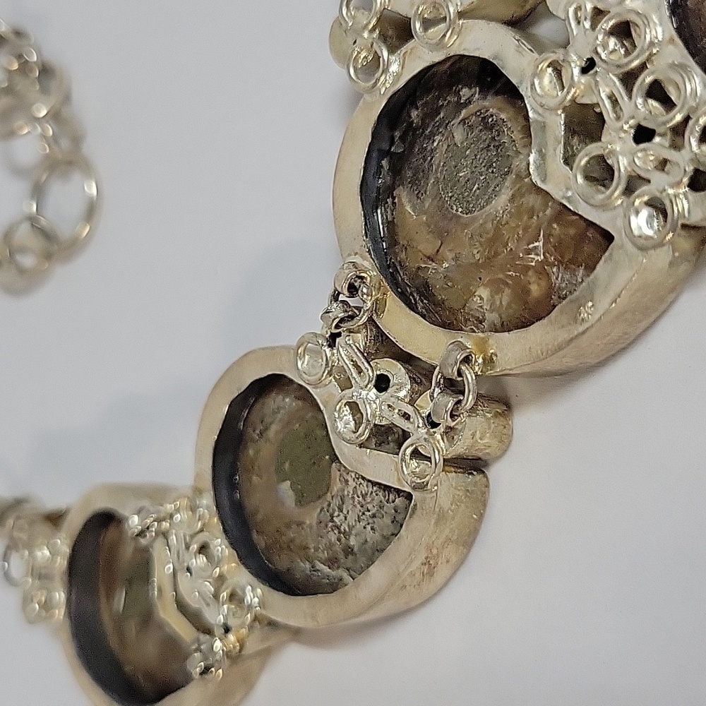 Chunky Boho Hippie Ammonite Fossil Shell Necklace with Citrine Accents - Picture 15 of 17